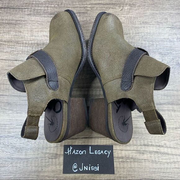 OTBT~Women’s~”Des Peres”~Open Back Bootie Leather~Olive Green~Ankle Strap~Size 8 - Picture 10 of 11
